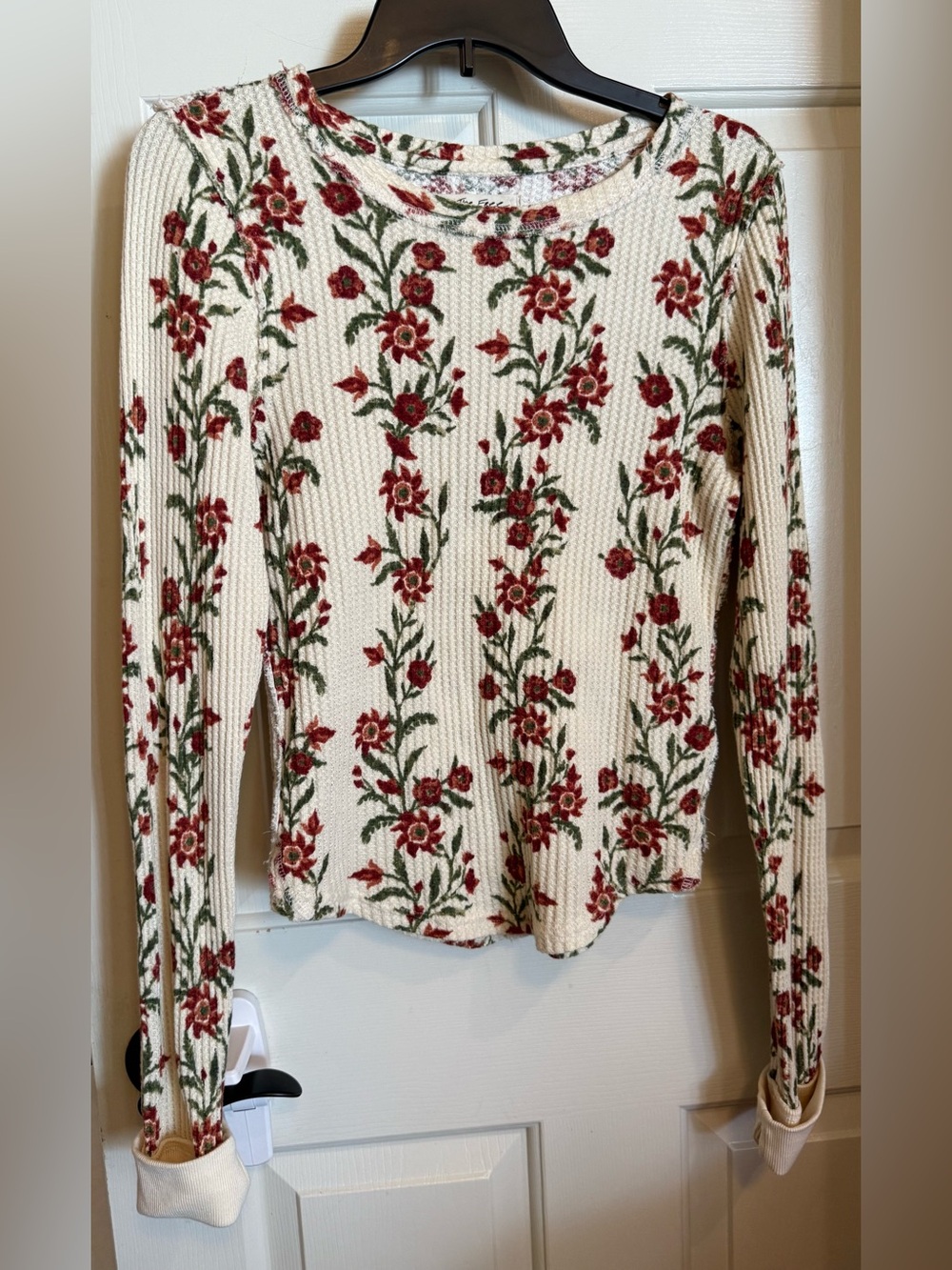 We The Free Cream Long-Sleeve Thermal Top with Red Floral Print